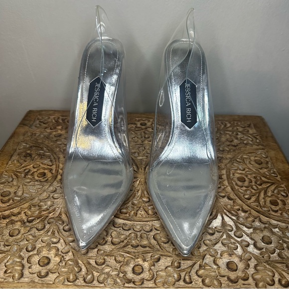 Jessica Rich Fancy Stiletto Clear/Silver Heels Sz 8 (39) - Picture 3 of 7